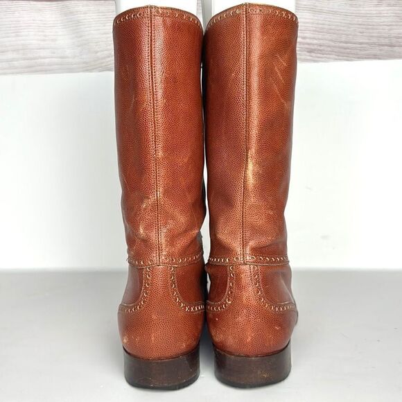 Vintage Fratelli Rosetti Italy Cognac Leather Wingtip Ankle Boots IT 38,5 US 8 - Picture 6 of 16